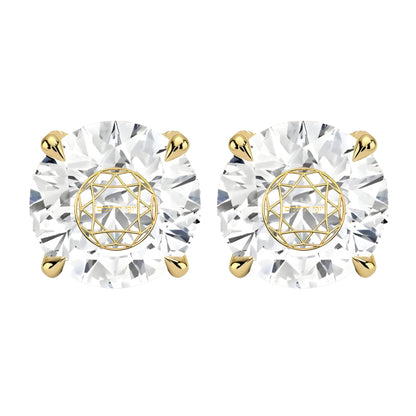 זוג עגילי יהלום מעבדה עגול חריטה בעיצוב אישי - זהב 14 קראט צהוב/לבן/רוז גולד