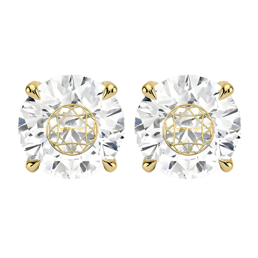 זוג עגילי יהלום מעבדה עגול חריטה בעיצוב אישי - זהב 14 קראט צהוב/לבן/רוז גולד