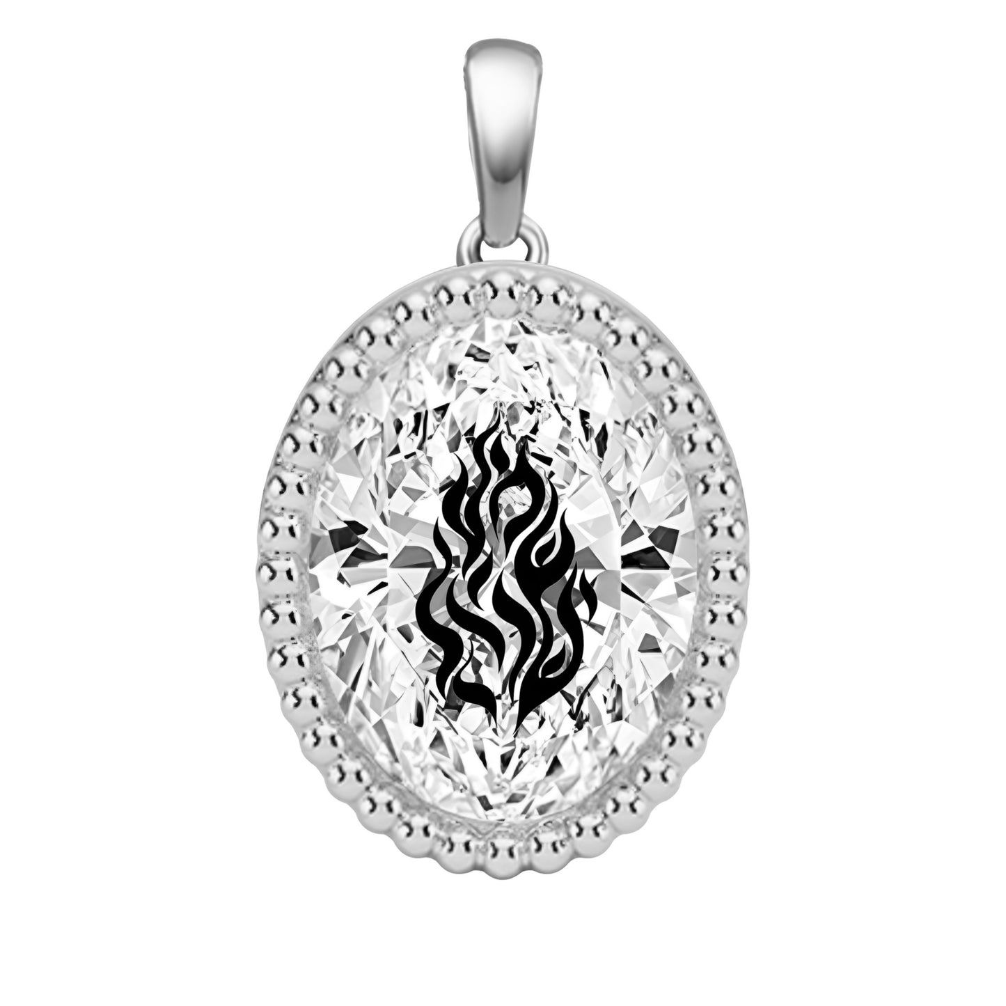 תליון אבן מוסונייט אובל עם חריטת לייזר שמע ישראל - כסף 925