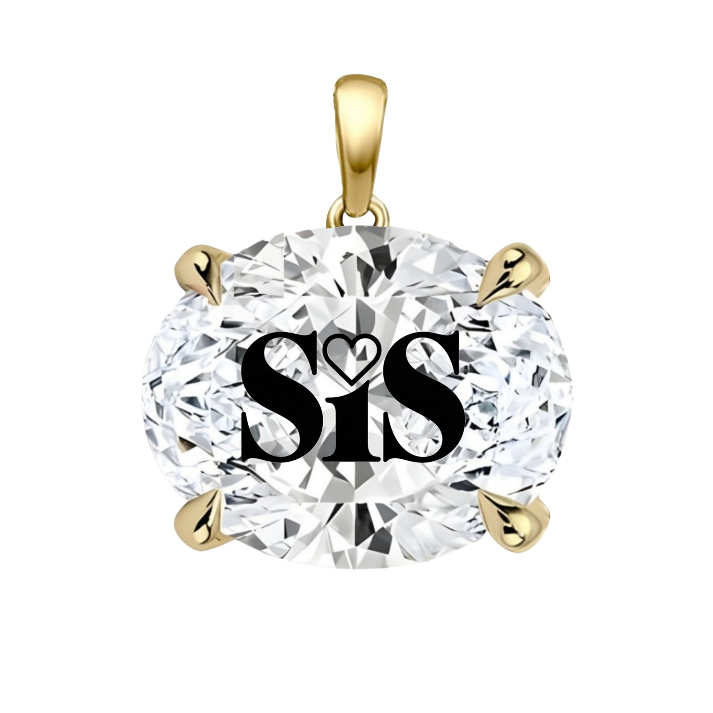 תליון אבן מוסונייט אובל עם חריטת לייזר SIS - זהב 14 קראט צהוב/לבן/רוז גולד