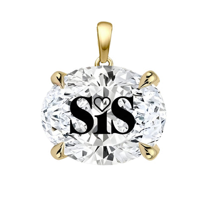 תליון אבן מוסונייט אובל עם חריטת לייזר SIS - זהב 14 קראט צהוב/לבן/רוז גולד