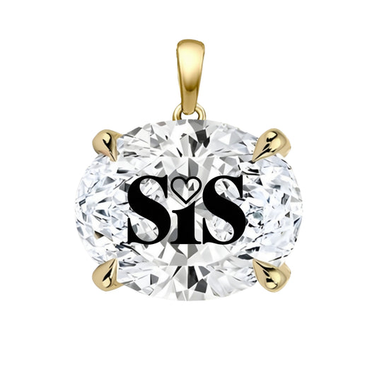 תליון אבן מוסונייט אובל עם חריטת לייזר SIS - זהב 14 קראט צהוב/לבן/רוז גולד