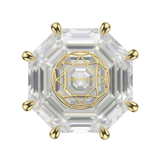 עגיל יהלום מעבדה מתומן Octagonal עם חריטת לייזר בעיצוב אישי – זהב 14 קראט צהוב/לבן/רוז גולד – עגיל ייחודי