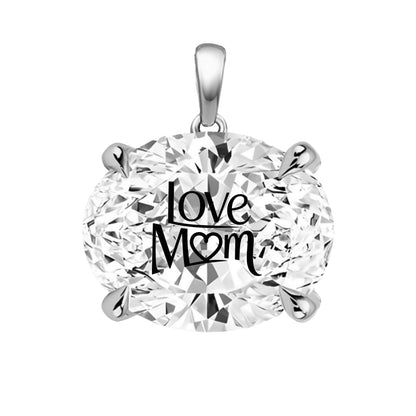 Lab Grown Diamond Oval Pendant With LOVE MOM Laser Engraved On The Diamond 14K Gold