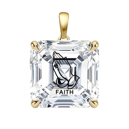 תליון יהלום מעבדה אשר עם חריטת לייזר ידיים מתפללות FAITH - זהב 14 קראט צהוב/לבן/רוז גולד