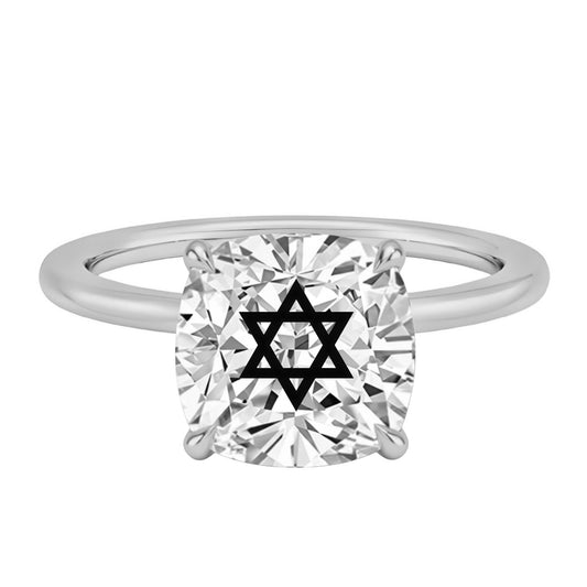 טבעת אבן מוסונייט קושן עם חריטת לייזר מגן דוד - כסף 925