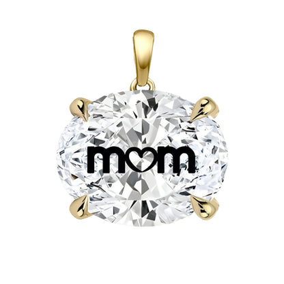 תליון יהלום מעבדה אובל עם חריטת לייזר MOM - זהב 14 קראט צהוב/לבן/רוז גולד