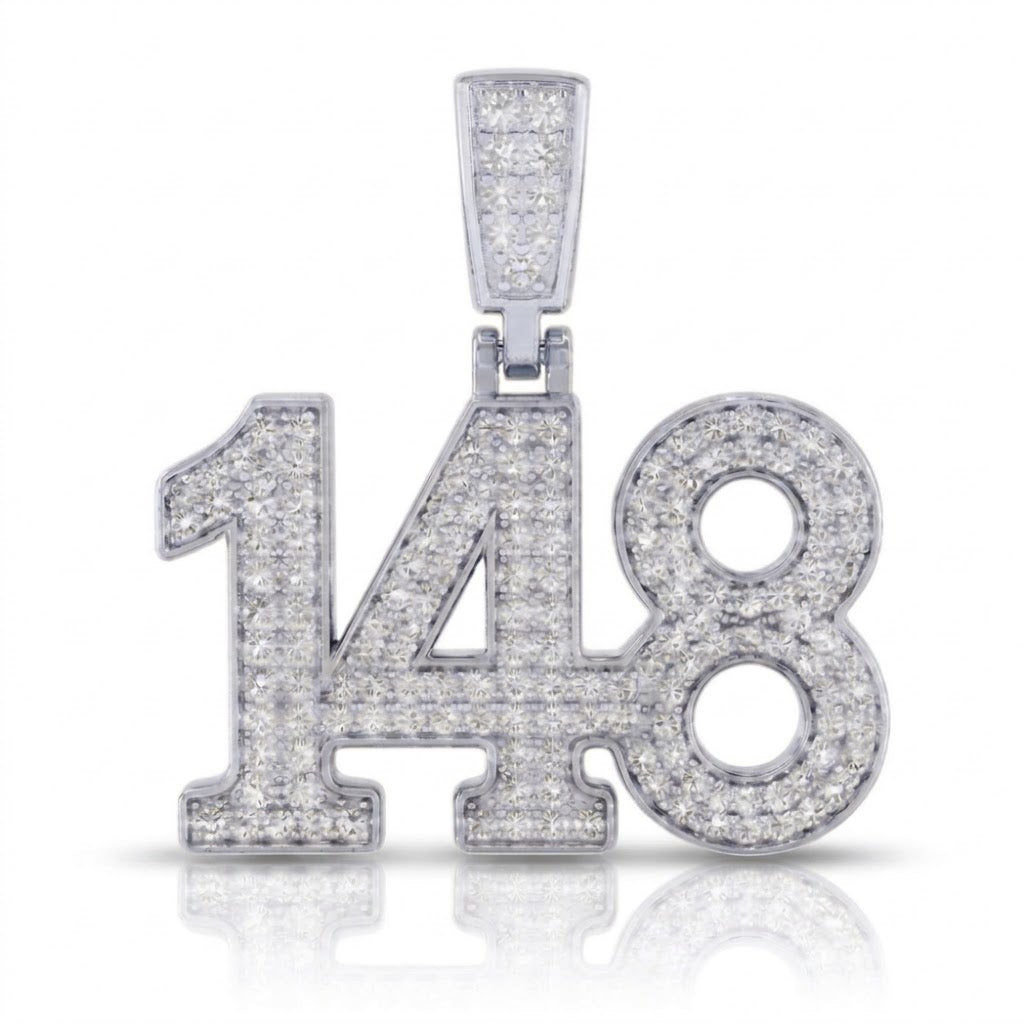 תליון גדול מספר 148 גימטריה של רבי נחמן מברסלב בשיבוץ יהלומי מעבדה זהב 14 קראט צהוב/לבן/רוז גולד - עיצוב מיוחד