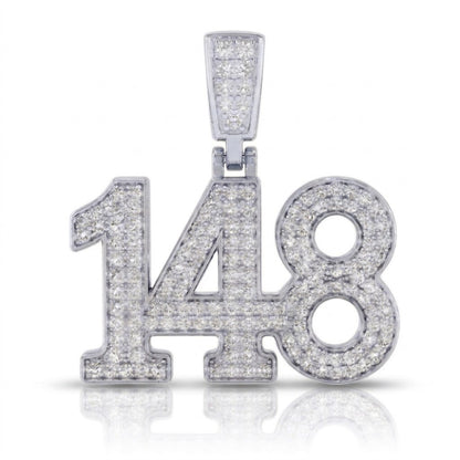 תליון גדול מספר 148 גימטריה של רבי נחמן מברסלב בשיבוץ יהלומי מעבדה זהב 14 קראט צהוב/לבן/רוז גולד - עיצוב מיוחד