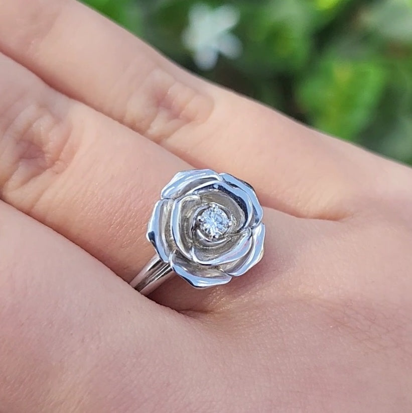 3D Design Rose Flower Solid Ring 925 Silver