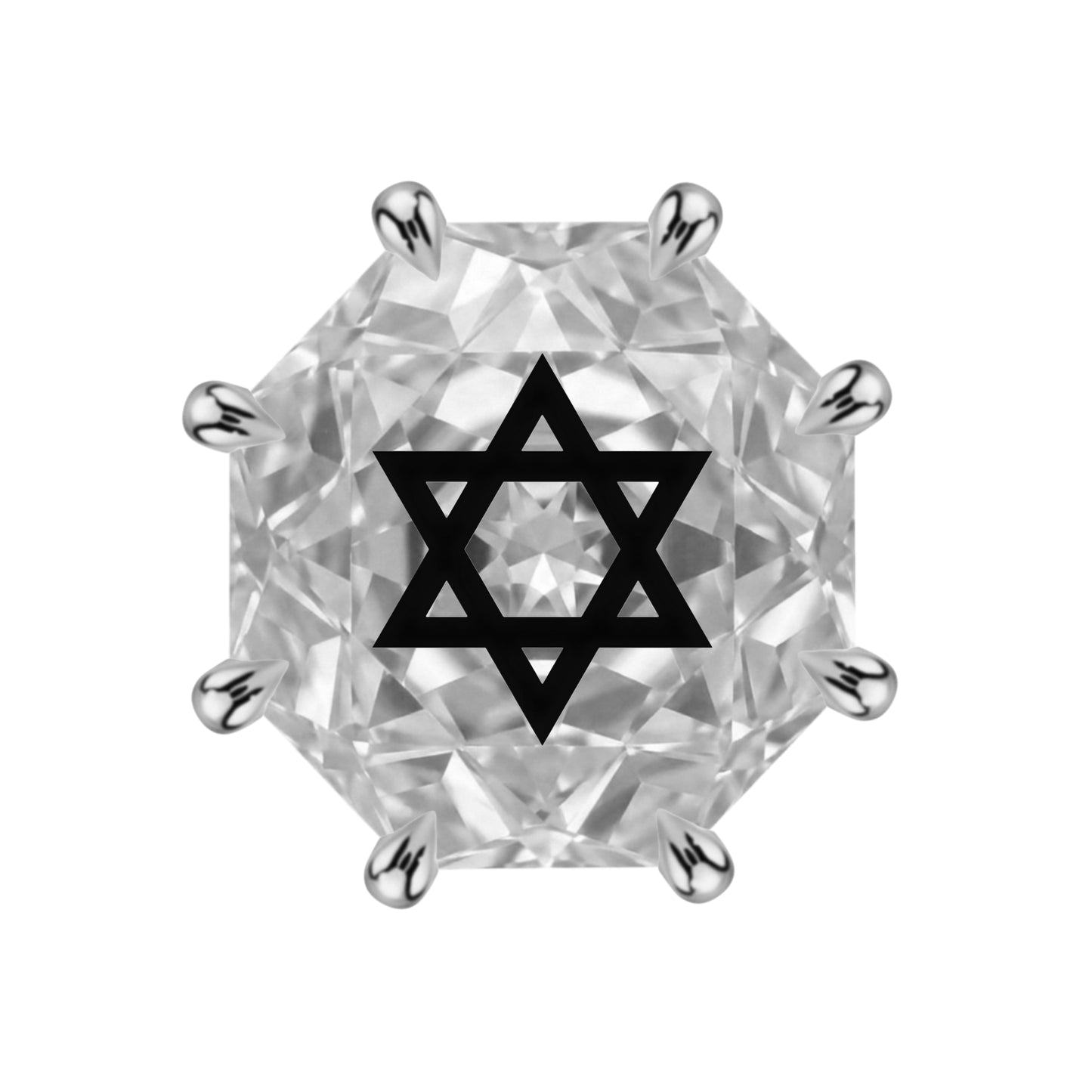 עגיל אבן מוסונייט מתומן Octagon Rose Cut עם חריטת לייזר מגן דוד – כסף 925