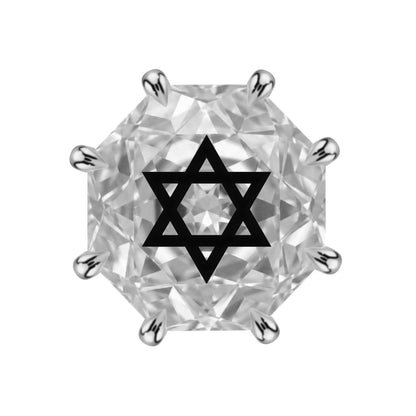 עגיל אבן מוסונייט מתומן Octagon Rose Cut עם חריטת לייזר מגן דוד – כסף 925