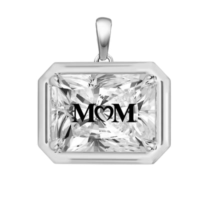 Laser Engrave On Lab Grown Diamond Radiant Bezel Prongs Pendant MOM Engraved 14K Gold