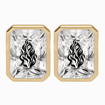 זוג עגילי יהלום מעבדה רדיאן עם חריטת לייזר שמע ישראל - שיבוץ בזל זהב 14 קראט צהוב/לבן/רוז גולד