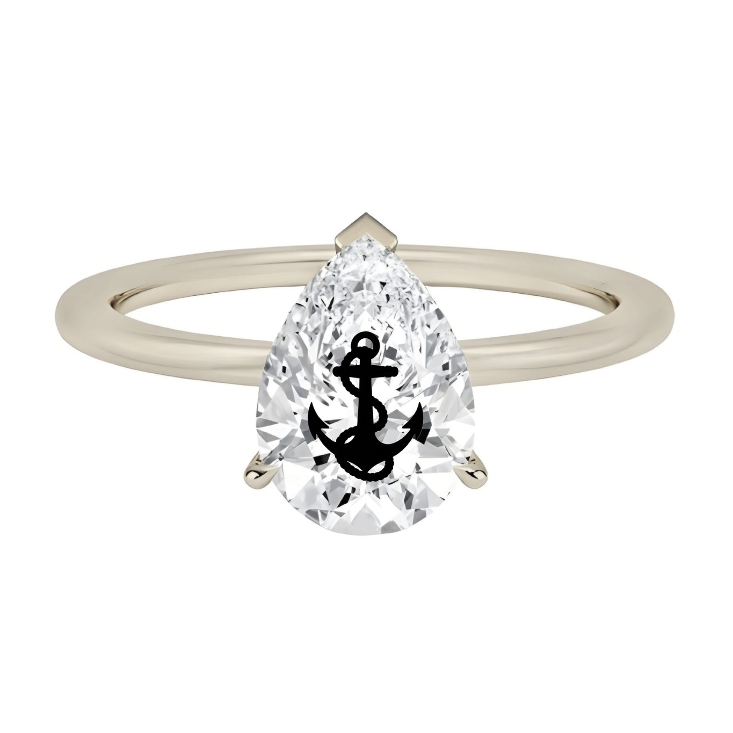 Lab Grown Diamond Pear Ring With Anchor Laser Engraved On The Diamond Platinum 950