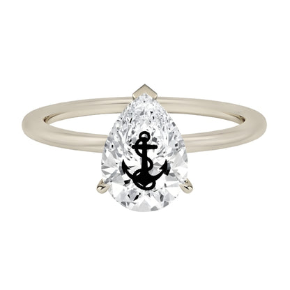 Lab Grown Diamond Pear Ring With Anchor Laser Engraved On The Diamond Platinum 950