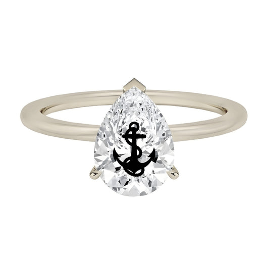 Lab Grown Diamond Pear Ring With Anchor Laser Engraved On The Diamond Platinum 950