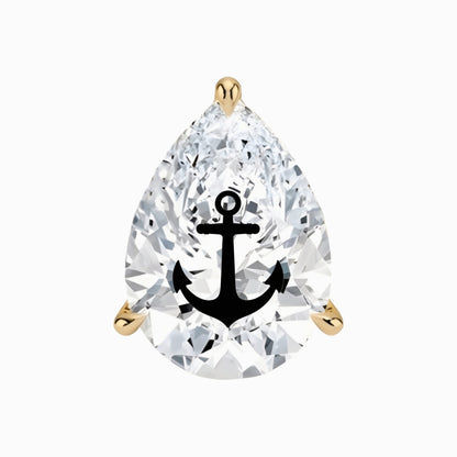 עגיל יהלום מעבדה טיפה עם חריטת לייזר עוגן – זהב 14 קראט לבן/צהוב/רוז גולד – עגיל ייחודי עם מסר מיוחד