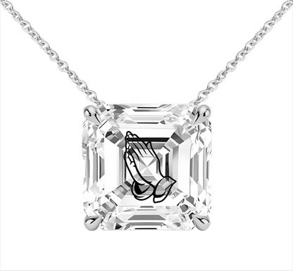 שרשרת אבן מוסונייט אשר מרחף חריטה ידיים מתפללות - זהב 14 קראט צהוב/לבן/רוז גולד