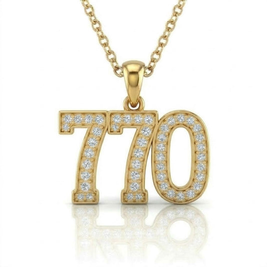 שרשרת תליון מספר 770 בשיבוץ יהלומי מעבדה זהב 14 קראט צהוב/לבן/רוז גולד