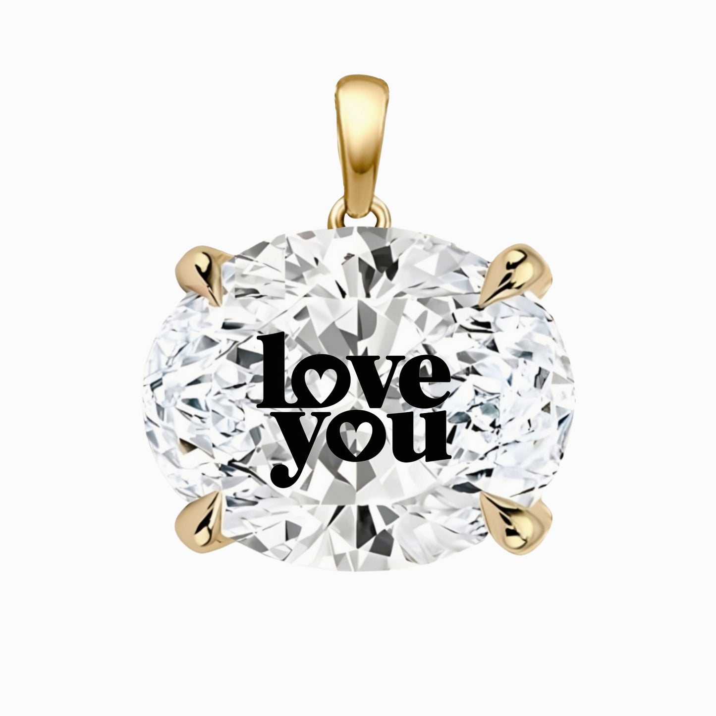 תליון אבן מוסונייט אובל עם חריטת לייזר LOVE YOU - זהב 14 קראט צהוב/לבן/רוז גולד