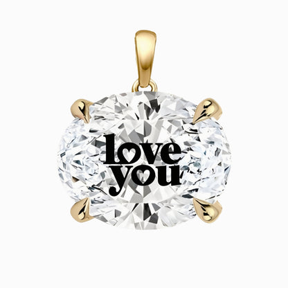 תליון אבן מוסונייט אובל עם חריטת לייזר LOVE YOU - זהב 14 קראט צהוב/לבן/רוז גולד
