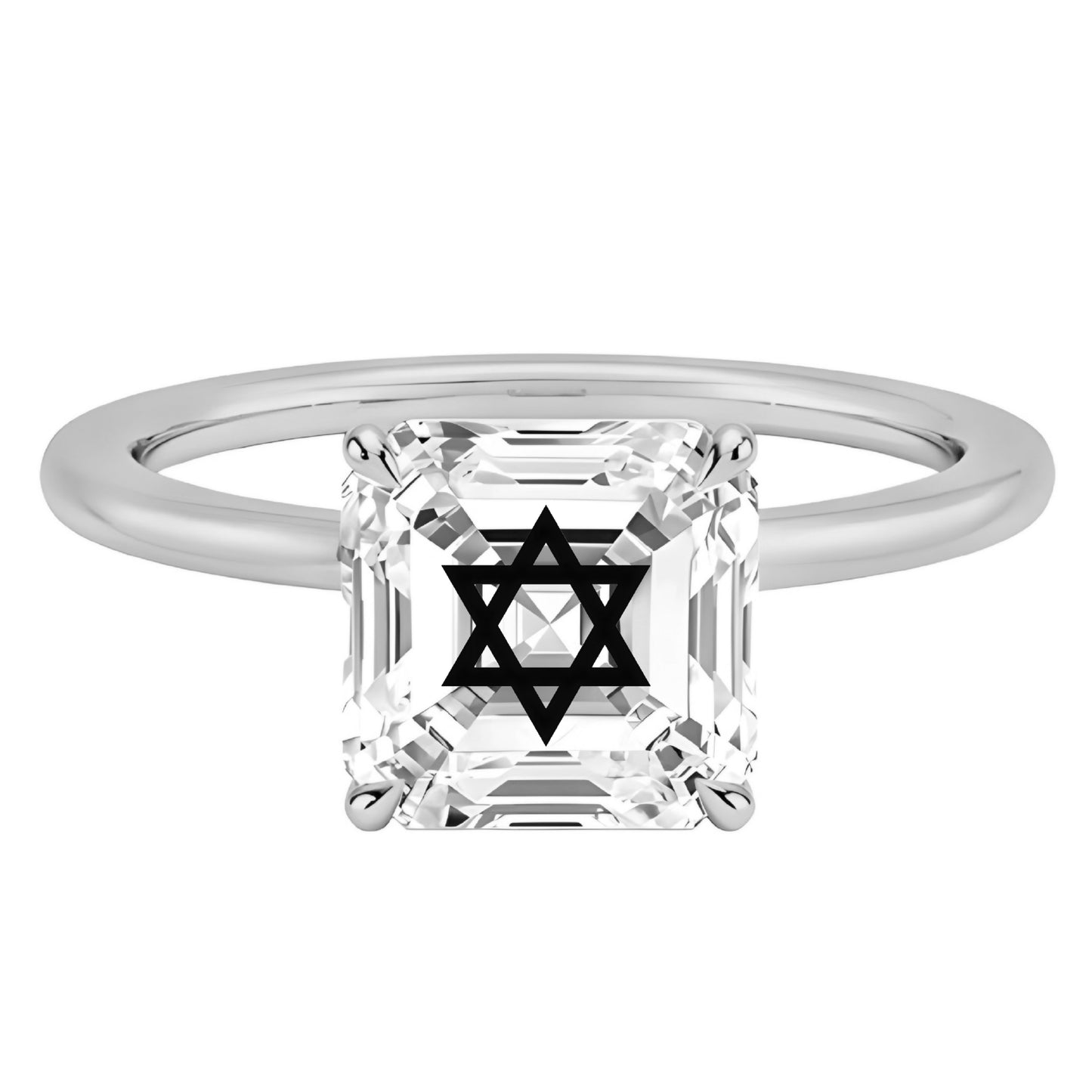 טבעת יהלום מעבדה אשר חריטה מגן דוד