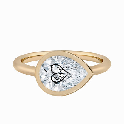 טבעת חותם יהלום מעבדה טיפה עם חריטת לייזר לב Love - זהב 14 קראט לבן/צהוב/רוז גולד – טבעת ייחודית
