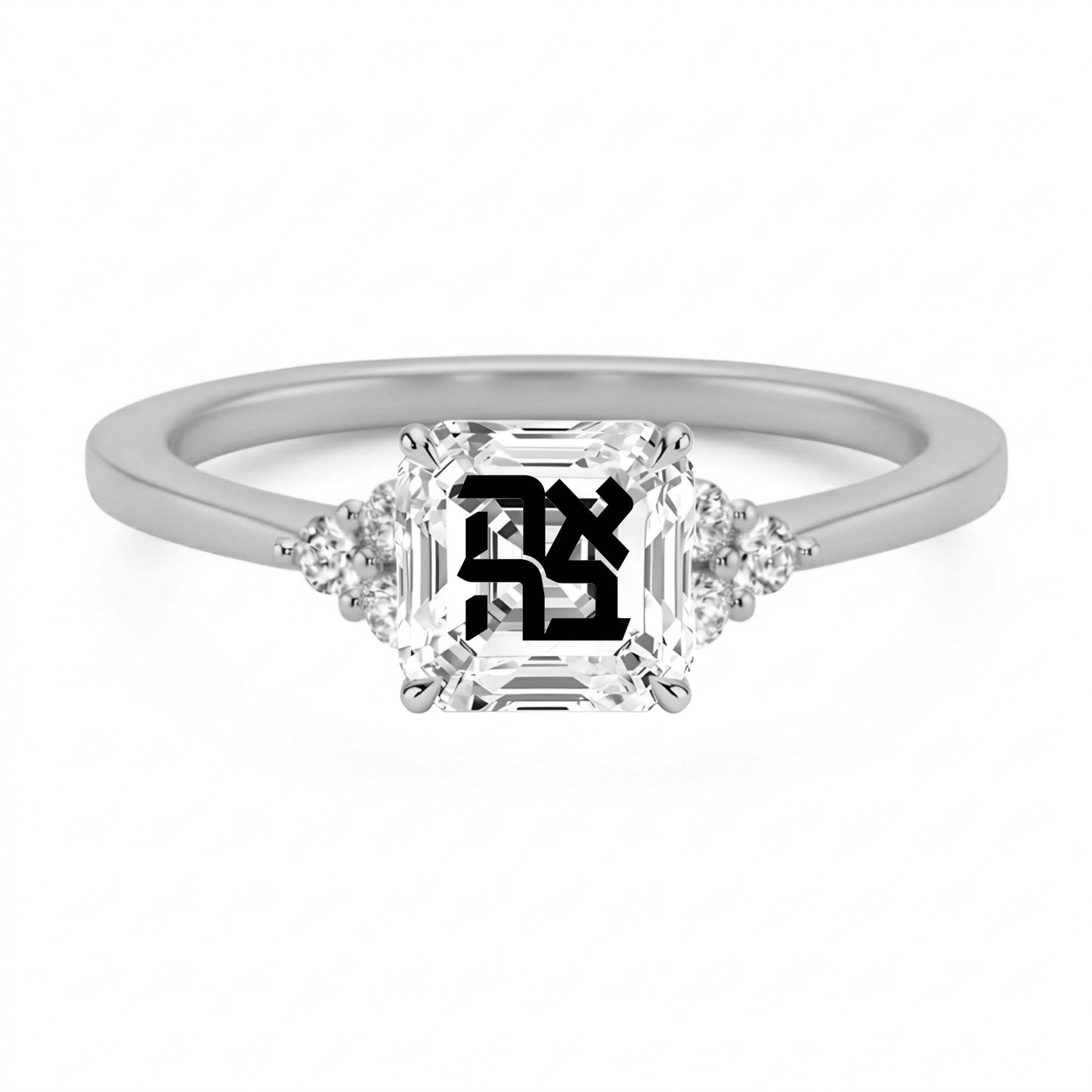 טבעת יהלום מעבדה אשר חריטה אהבה ויהלומים בצדדים - זהב 14 קראט צהוב/לבן/רוז גולד