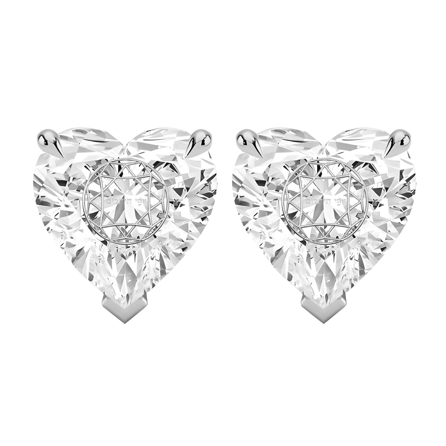 זוג עגילי יהלום מעבדה לב חריטה בעיצוב אישי - זהב 14 קראט צהוב/לבן/רוז גולד