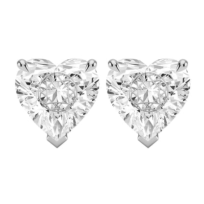 זוג עגילי יהלום מעבדה לב חריטה בעיצוב אישי - זהב 14 קראט צהוב/לבן/רוז גולד