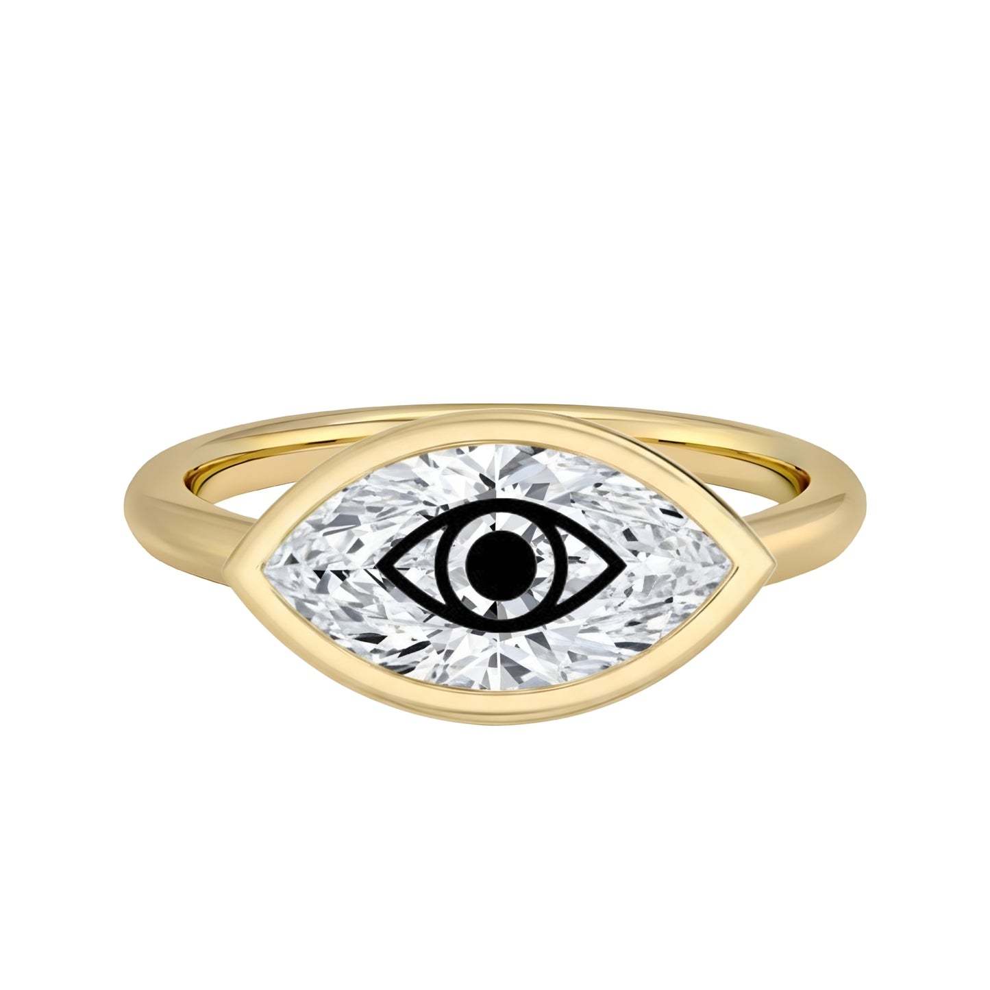טבעת חותם יהלום מעבדה מרקיזה עם חריטת לייזר עין הרע - זהב 14 קראט לבן/צהוב/רוז גולד