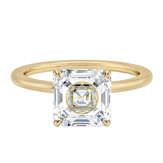 טבעת יהלום מעבדה אשר חריטה בעיצוב אישי - זהב 14 קראט צהוב/לבן/רוז גולד