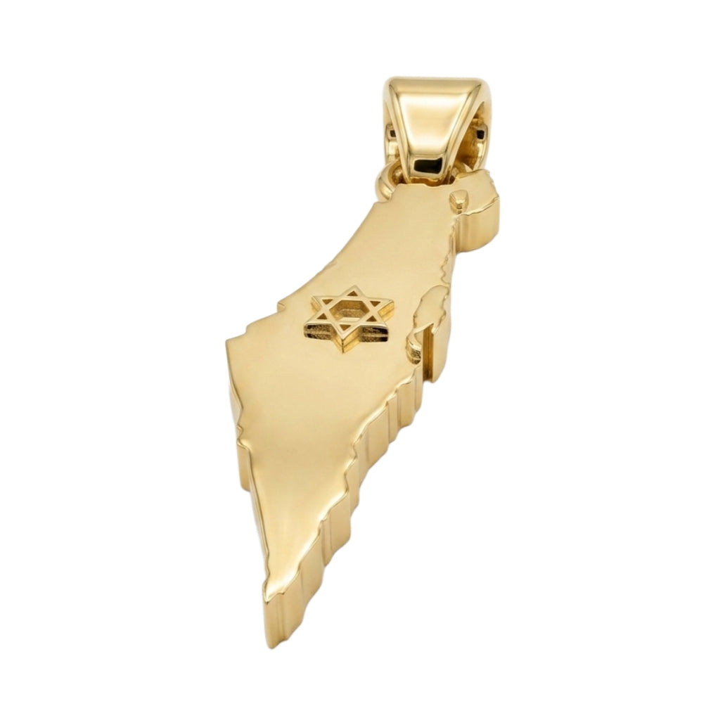 תליון מפת ארץ ישראל עם מגן דוד זהב 14 קראט צהוב/לבן/רוז גולד - עיצוב מיוחד