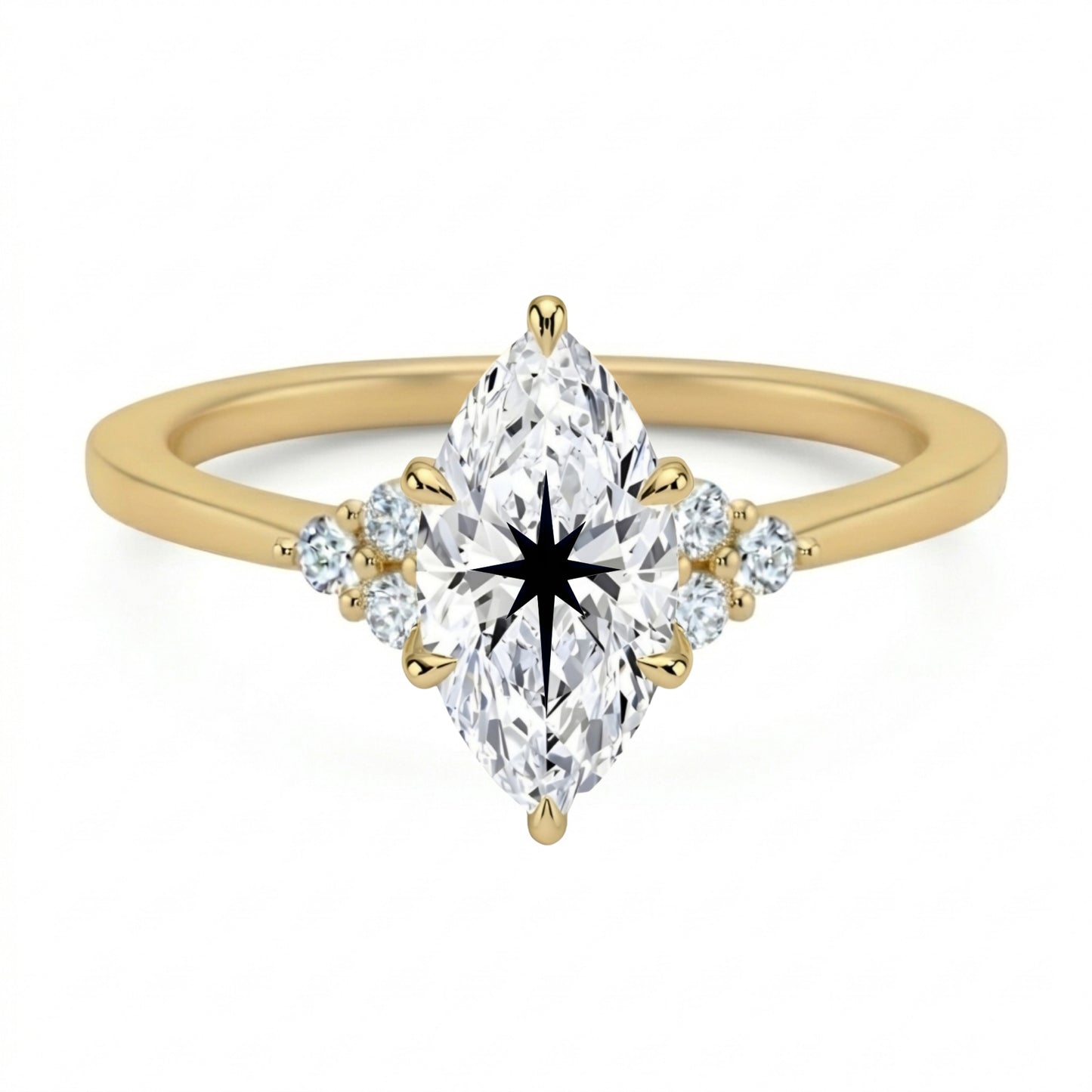 Laser Engrave Onto A Center Lab Grown Diamond Marquise Ring North Star Engraved 14K Gold