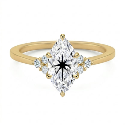 Laser Engrave Onto A Center Lab Grown Diamond Marquise Ring North Star Engraved 14K Gold