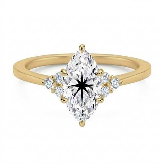 Laser Engrave Onto A Center Lab Grown Diamond Marquise Ring North Star Engraved 14K Gold