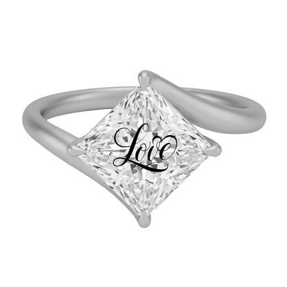 Laser Engrave On Lab Grown Diamond Princess Twist Ring Love Engraved 14K Gold