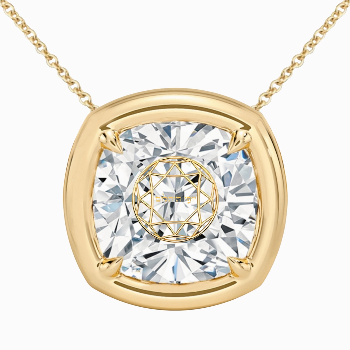 Lab Grown Diamond Cushion Bezel Prongs Pendant Necklace 14K Yellow/White/Rose Gold