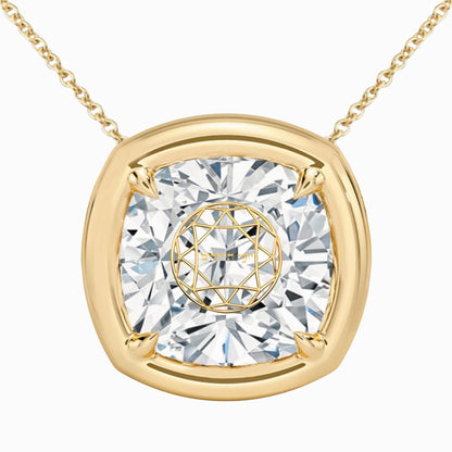 Lab Grown Diamond Cushion Bezel Prongs Pendant Necklace 14K Yellow/White/Rose Gold