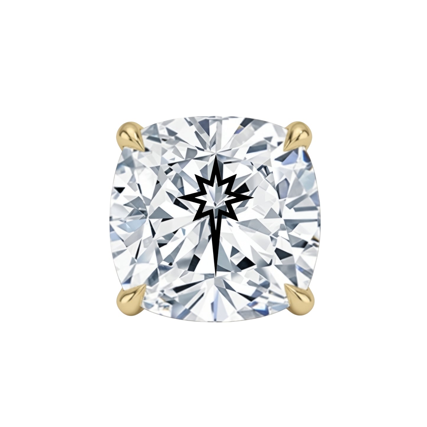 עגיל יהלום מעבדה קושן עם חריטת לייזר כוכב הצפון – זהב 14 קראט לבן/צהוב/רוז גולד