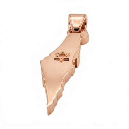 תליון מפת ארץ ישראל עם מגן דוד זהב 14 קראט צהוב/לבן/רוז גולד - עיצוב מיוחד
