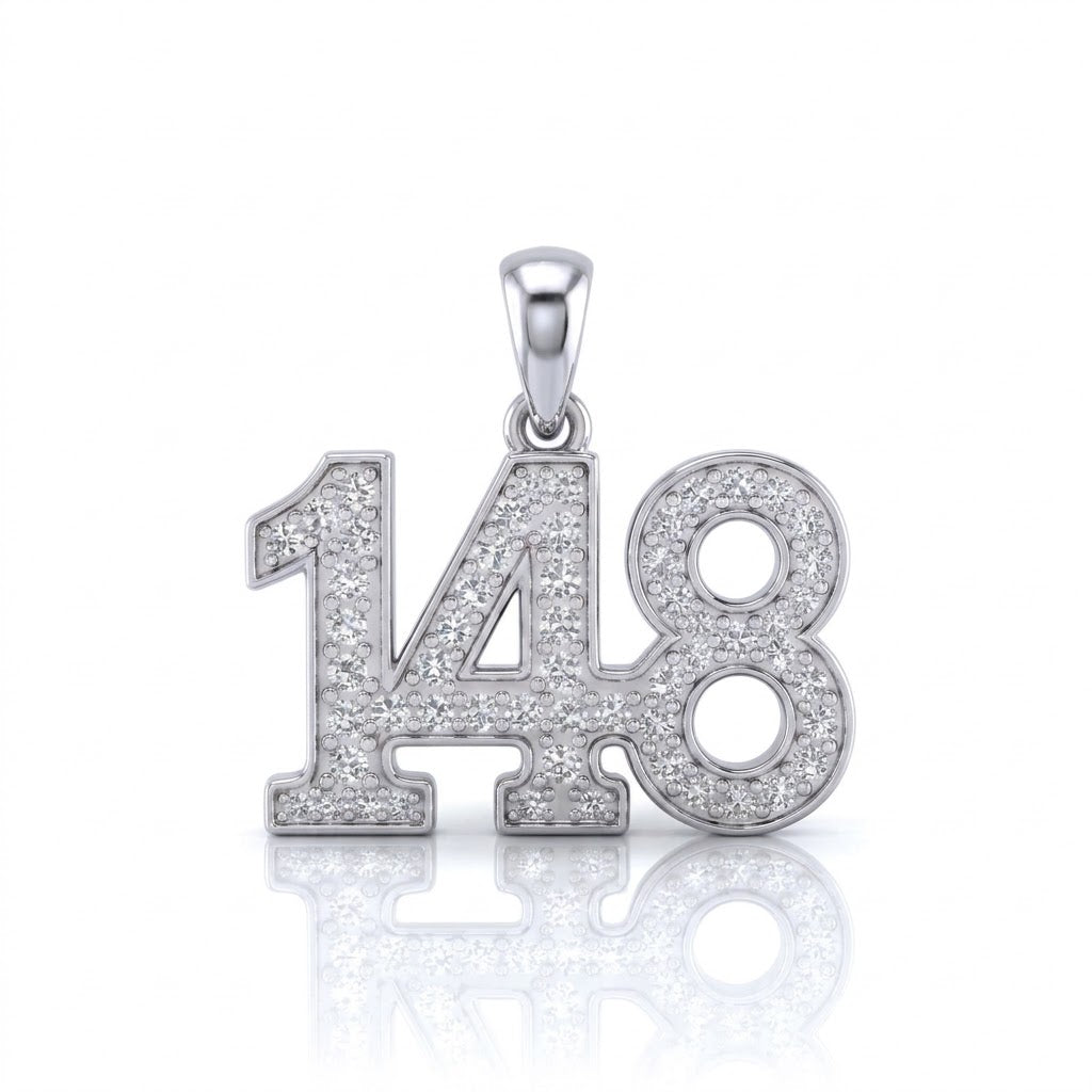 תליון מספר 148 גימטריה של רבי נחמן מברסלב בשיבוץ יהלומי מעבדה זהב 14 קראט צהוב/לבן/רוז גולד