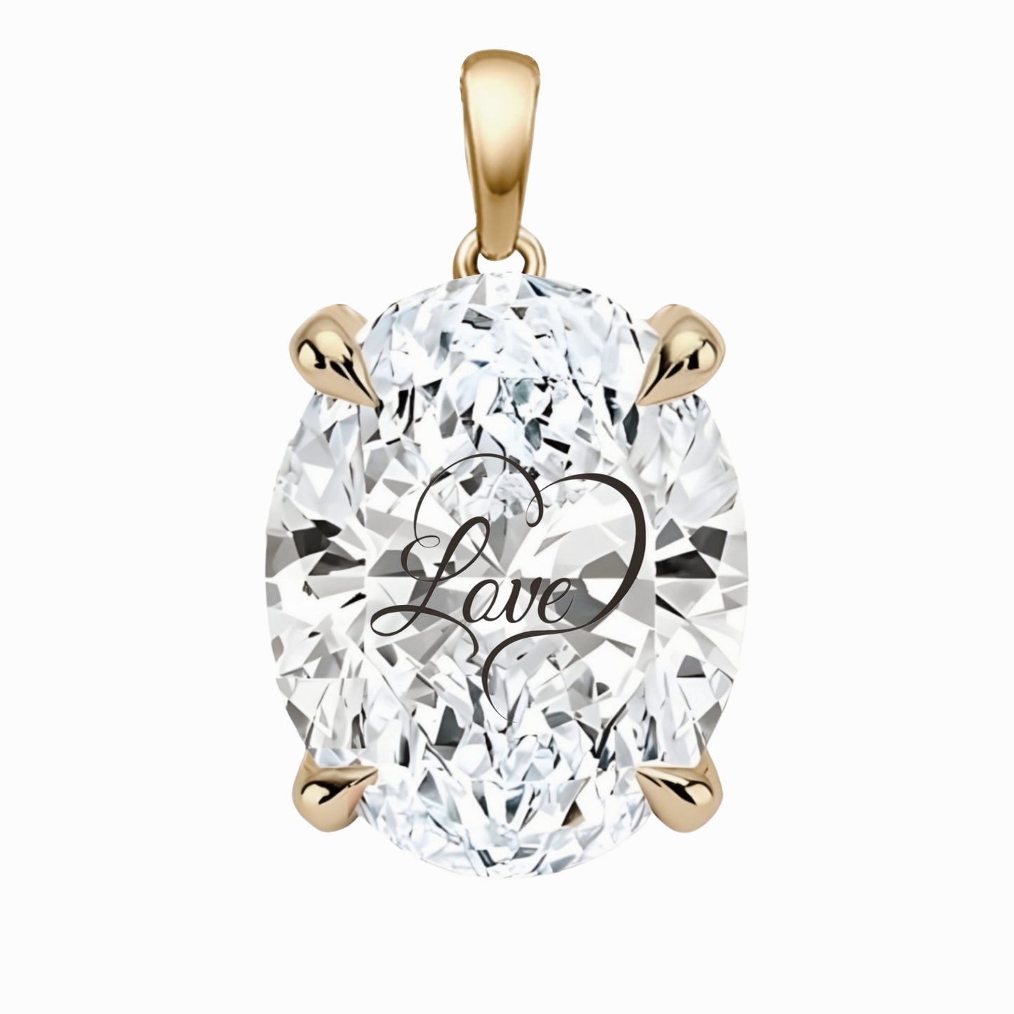 Lab Grown Diamond Oval Pendant With Love Laser Engraved On The Diamond 14K Gold