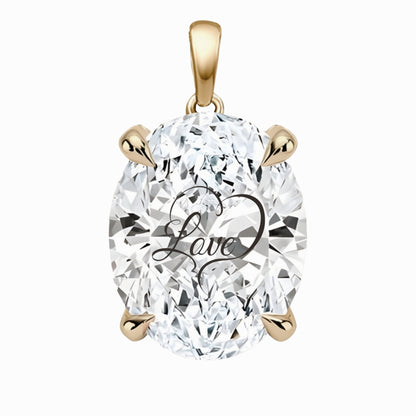 Lab Grown Diamond Oval Pendant With Love Laser Engraved On The Diamond 14K Gold