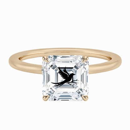 טבעת אבן מוסונייט אשר עם חריטת לייזר עורב וענף - זהב 14 קראט צהוב/לבן/רוז גולד