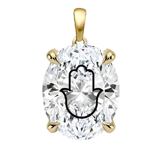 תליון אבן מוסונייט אובל עם חריטת לייזר חמסה - זהב 14 קראט צהוב/לבן/רוז גולד