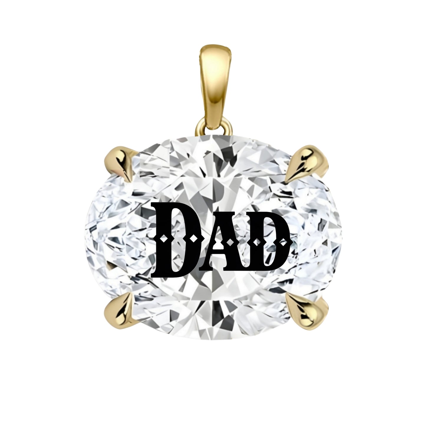 תליון אבן מוסונייט אובל עם חריטת לייזר DAD - זהב 14 קראט צהוב/לבן/רוז גולד