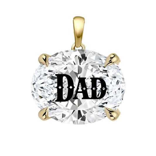 תליון אבן מוסונייט אובל עם חריטת לייזר DAD - זהב 14 קראט צהוב/לבן/רוז גולד