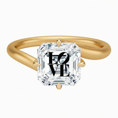 טבעת טוויסט יהלום מעבדה אשר עם חריטת לייזר LOVE - זהב 14 קראט לבן/צהוב/רוז גולד